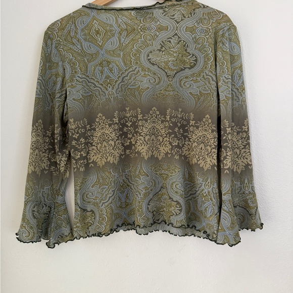 Y2K INC Paisley Babydoll Blouse M Green Boho Bell Dress Top - Picture 5 of 10